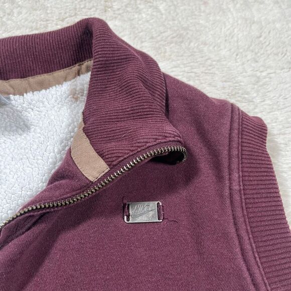 Nike Sherpa Lined Vest Womens Jacket Full Zip Burgundy Gray Tag - Picture 2 of 5